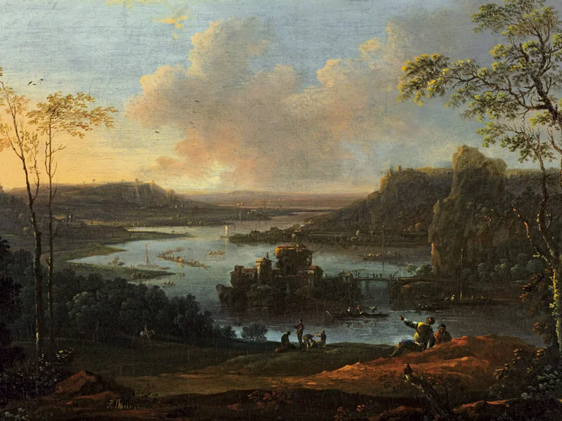 1685-Johann Alexander Thiele - Paesaggio fantastico lungo l'Elba